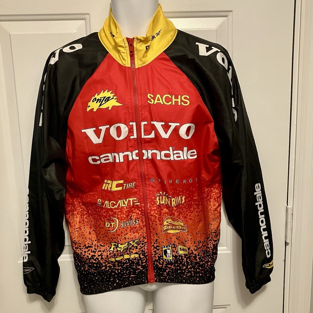 Vtg Cannondale Size Small Cycling Jacket Jersey Volvo Red White Black USA Men's